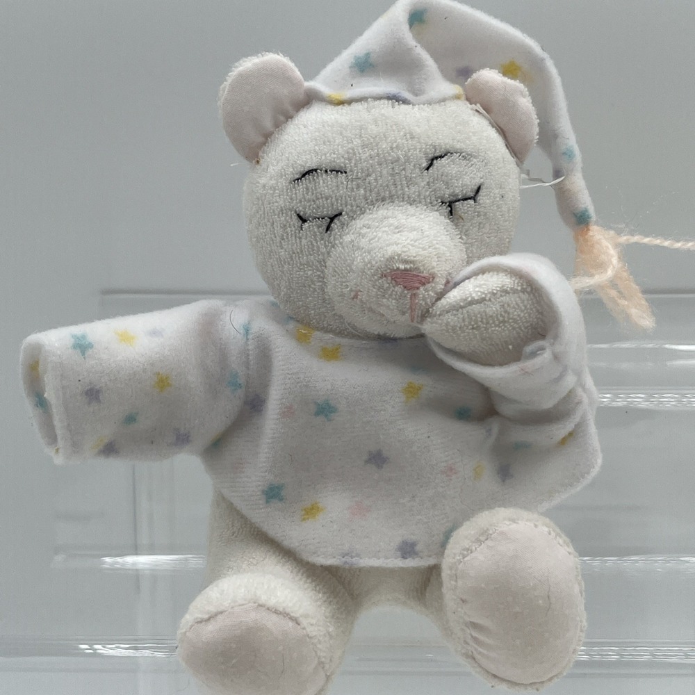 Russ White Terry Cloth Rattle Teddy Bear Plush Baby Lovey Stars Vintage